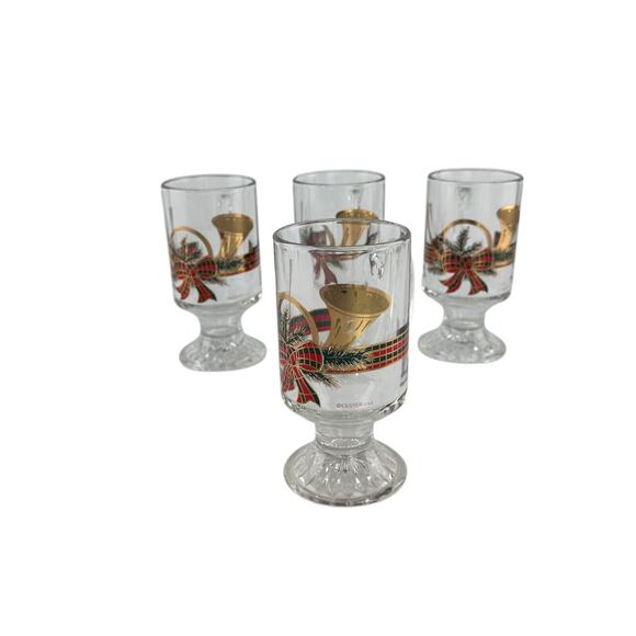 Vintage Culver Footed Irish Coffee Mugs Christmas Gold & Red Horn Set Of 4 - Picture 15 of 16